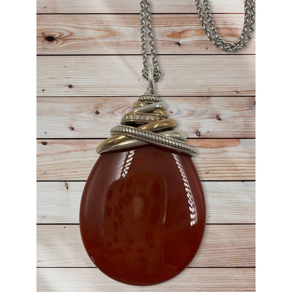 Brighton Nwt Brazilian Crystal Rust Cabochon conv, length Necklace W/Pouch - Picture 1 of 3